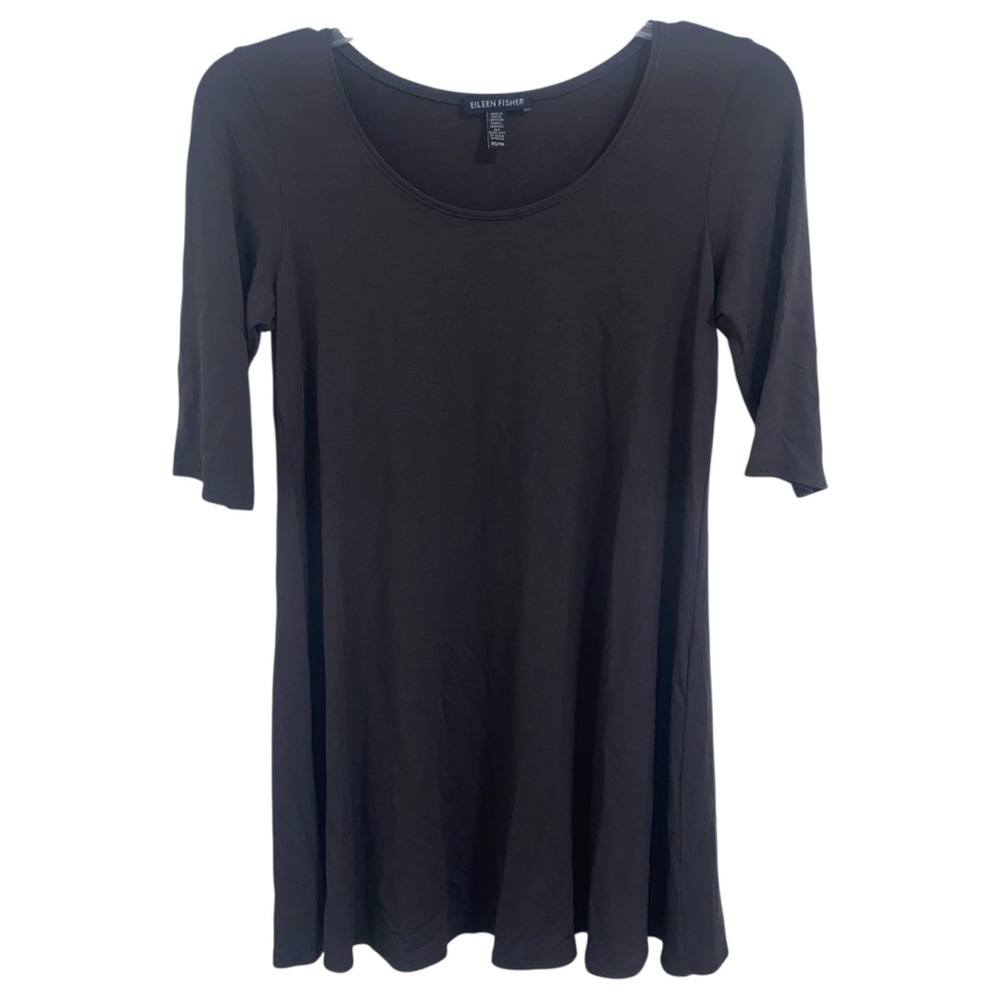 Eileen Fisher Dark Grey Tunic Top Shirt 3/4 Sleeve Size XS Extra Small